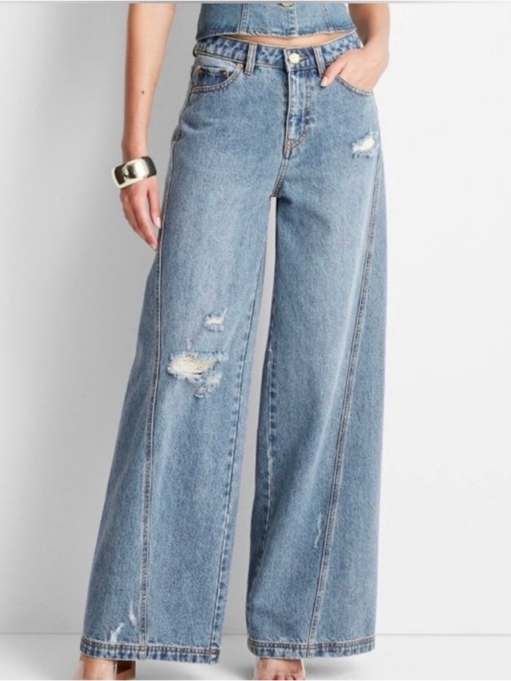 Future Collective by Jenee Naylor High-Rise Light Blue Wide-Leg Distressed Jeans